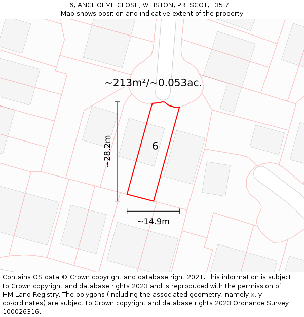 6, ANCHOLME CLOSE, WHISTON, PRESCOT, L35 7LT: Plot and title map