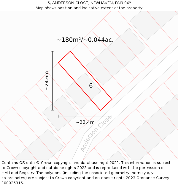 6, ANDERSON CLOSE, NEWHAVEN, BN9 9XY: Plot and title map