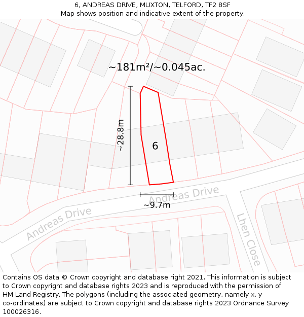 6, ANDREAS DRIVE, MUXTON, TELFORD, TF2 8SF: Plot and title map