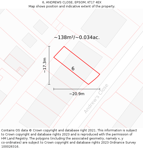 6, ANDREWS CLOSE, EPSOM, KT17 4EX: Plot and title map