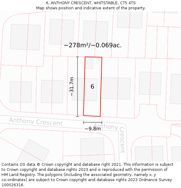 6, ANTHONY CRESCENT, WHITSTABLE, CT5 4TS: Plot and title map