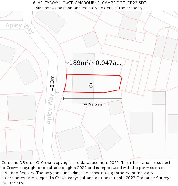 6, APLEY WAY, LOWER CAMBOURNE, CAMBRIDGE, CB23 6DF: Plot and title map