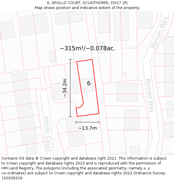 6, APOLLO COURT, SCUNTHORPE, DN17 2FJ: Plot and title map