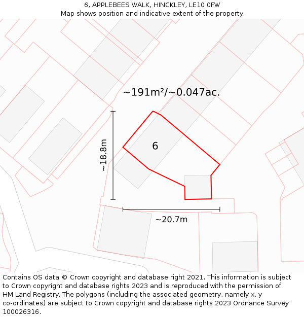 6, APPLEBEES WALK, HINCKLEY, LE10 0FW: Plot and title map