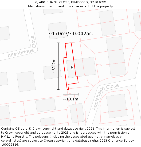 6, APPLEHAIGH CLOSE, BRADFORD, BD10 9DW: Plot and title map