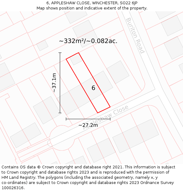 6, APPLESHAW CLOSE, WINCHESTER, SO22 6JP: Plot and title map