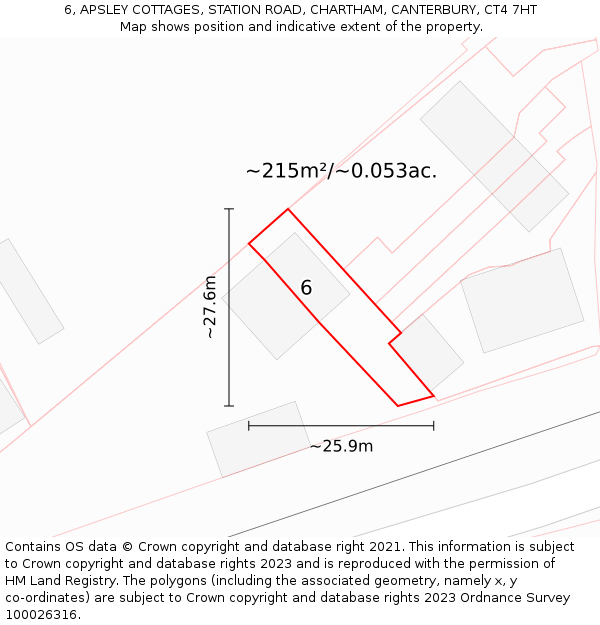 6, APSLEY COTTAGES, STATION ROAD, CHARTHAM, CANTERBURY, CT4 7HT: Plot and title map