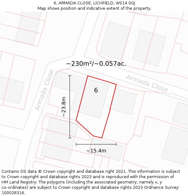 6, ARMADA CLOSE, LICHFIELD, WS14 0GJ: Plot and title map