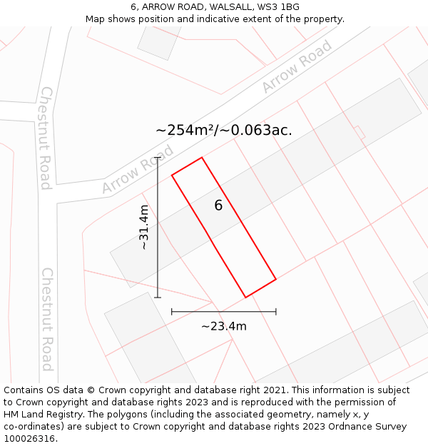 6, ARROW ROAD, WALSALL, WS3 1BG: Plot and title map