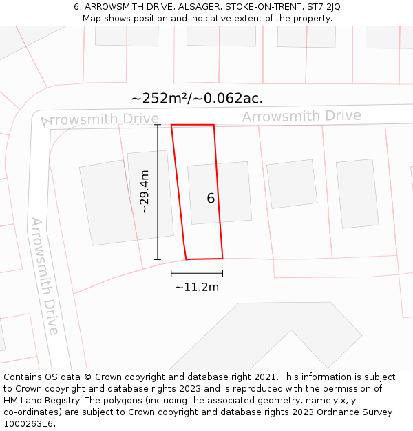 6, ARROWSMITH DRIVE, ALSAGER, STOKE-ON-TRENT, ST7 2JQ: Plot and title map