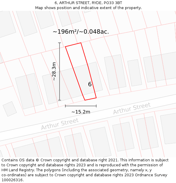 6, ARTHUR STREET, RYDE, PO33 3BT: Plot and title map