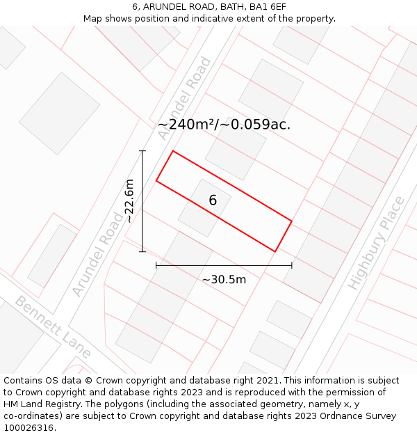 6, ARUNDEL ROAD, BATH, BA1 6EF: Plot and title map