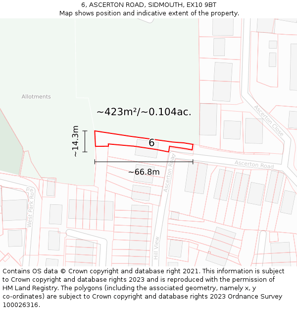 6, ASCERTON ROAD, SIDMOUTH, EX10 9BT: Plot and title map