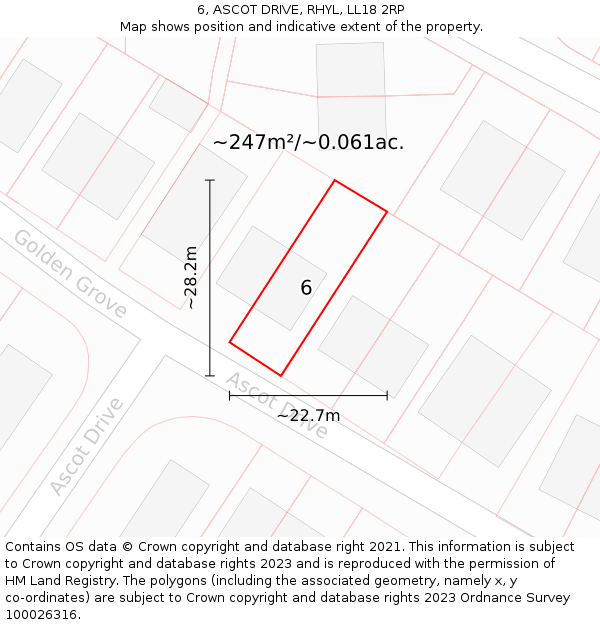 6, ASCOT DRIVE, RHYL, LL18 2RP: Plot and title map