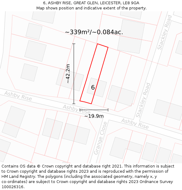 6, ASHBY RISE, GREAT GLEN, LEICESTER, LE8 9GA: Plot and title map