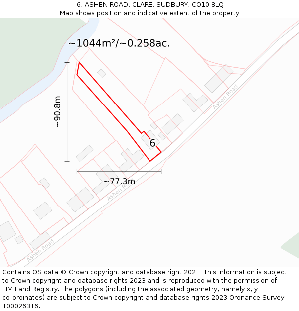 6, ASHEN ROAD, CLARE, SUDBURY, CO10 8LQ: Plot and title map