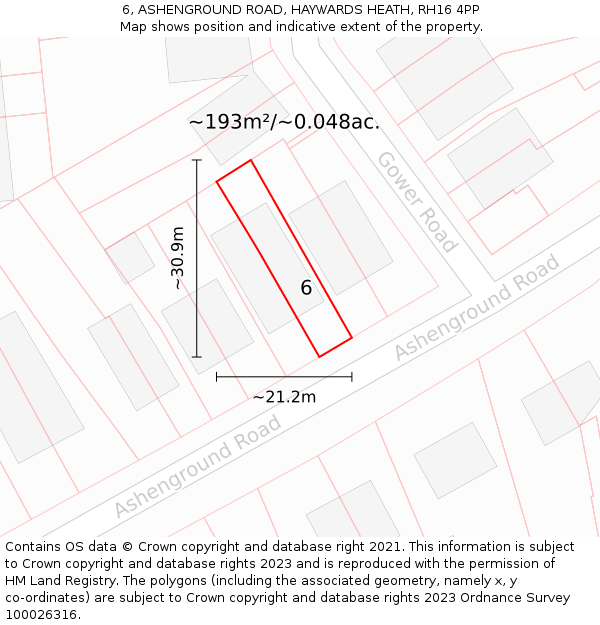 6, ASHENGROUND ROAD, HAYWARDS HEATH, RH16 4PP: Plot and title map
