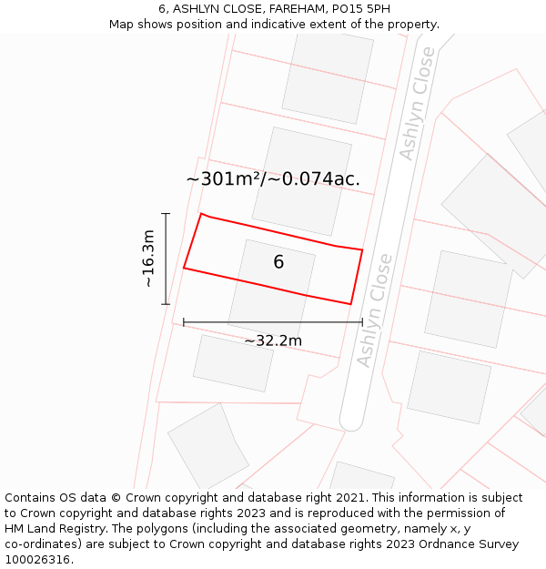 6, ASHLYN CLOSE, FAREHAM, PO15 5PH: Plot and title map