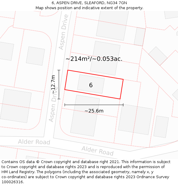 6, ASPEN DRIVE, SLEAFORD, NG34 7GN: Plot and title map