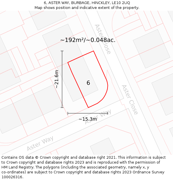 6, ASTER WAY, BURBAGE, HINCKLEY, LE10 2UQ: Plot and title map