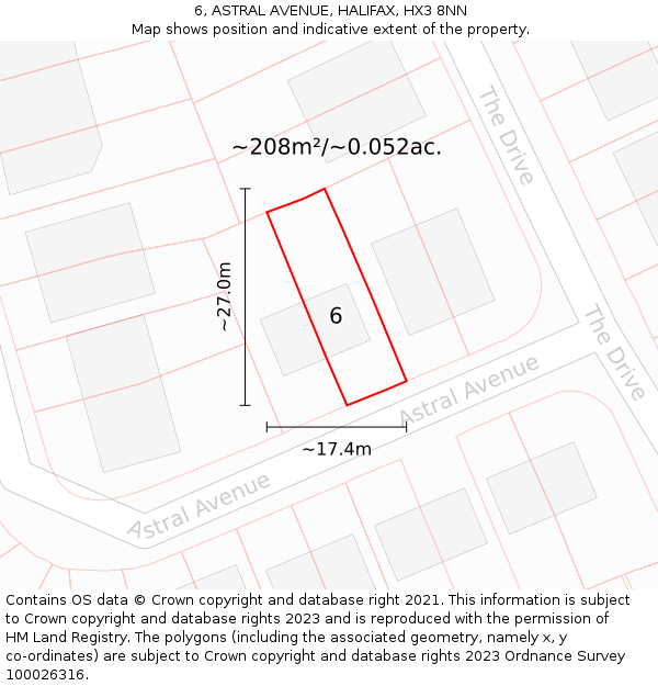 6, ASTRAL AVENUE, HALIFAX, HX3 8NN: Plot and title map