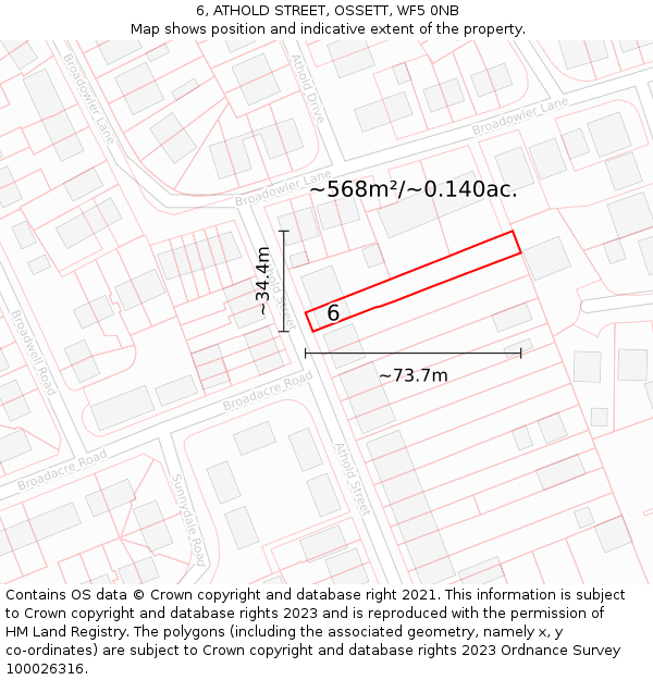 6, ATHOLD STREET, OSSETT, WF5 0NB: Plot and title map