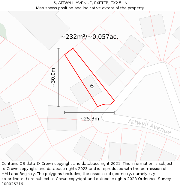 6, ATTWYLL AVENUE, EXETER, EX2 5HN: Plot and title map