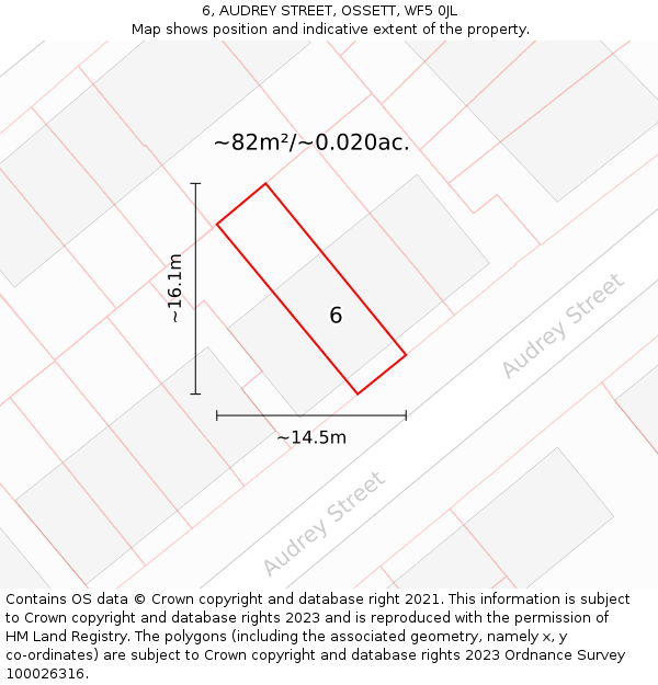 6, AUDREY STREET, OSSETT, WF5 0JL: Plot and title map