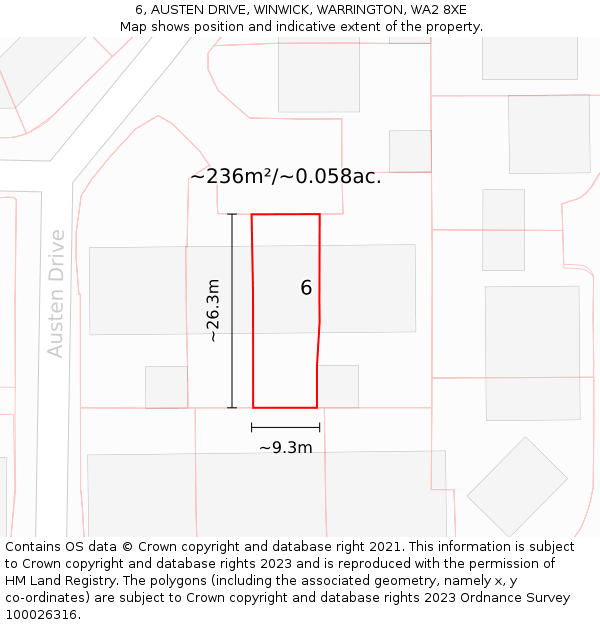 6, AUSTEN DRIVE, WINWICK, WARRINGTON, WA2 8XE: Plot and title map