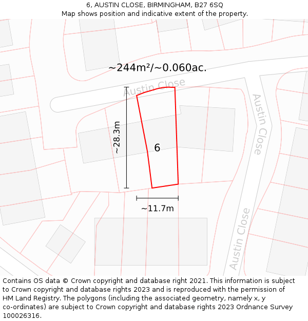 6, AUSTIN CLOSE, BIRMINGHAM, B27 6SQ: Plot and title map