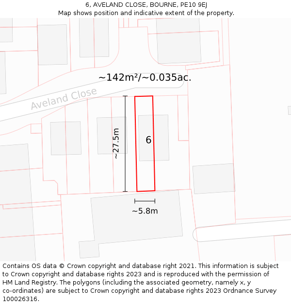 6, AVELAND CLOSE, BOURNE, PE10 9EJ: Plot and title map