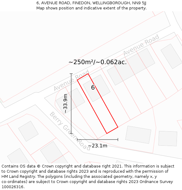 6, AVENUE ROAD, FINEDON, WELLINGBOROUGH, NN9 5JJ: Plot and title map