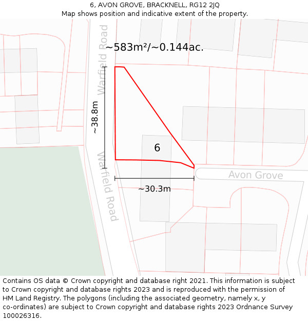 6, AVON GROVE, BRACKNELL, RG12 2JQ: Plot and title map