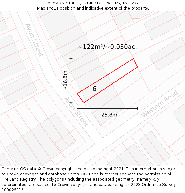 6, AVON STREET, TUNBRIDGE WELLS, TN1 2JG: Plot and title map