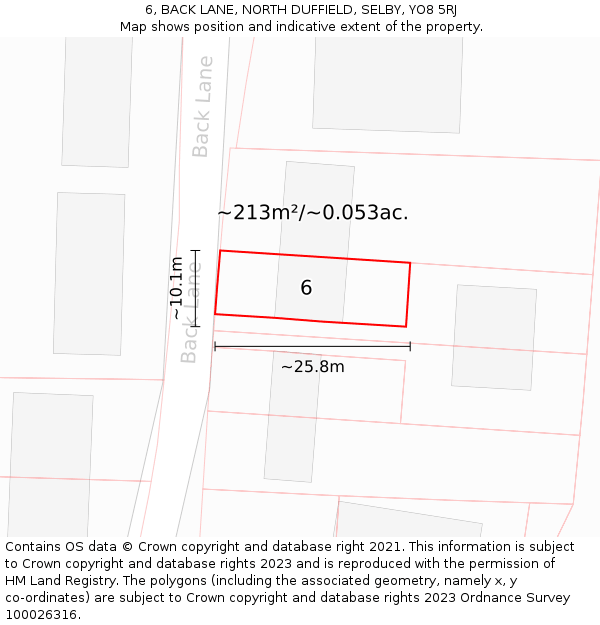 6, BACK LANE, NORTH DUFFIELD, SELBY, YO8 5RJ: Plot and title map