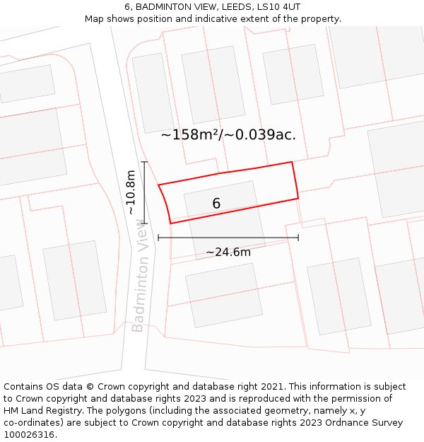 6, BADMINTON VIEW, LEEDS, LS10 4UT: Plot and title map