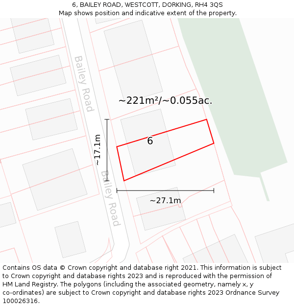 6, BAILEY ROAD, WESTCOTT, DORKING, RH4 3QS: Plot and title map