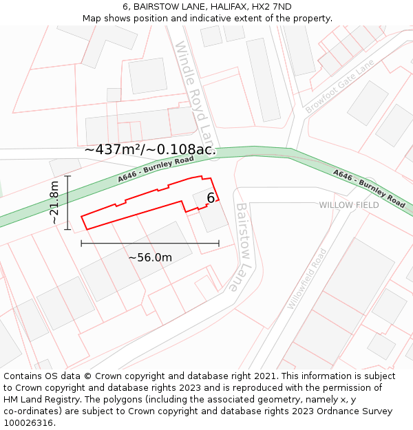 6, BAIRSTOW LANE, HALIFAX, HX2 7ND: Plot and title map