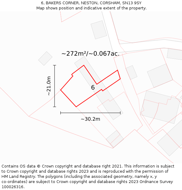 6, BAKERS CORNER, NESTON, CORSHAM, SN13 9SY: Plot and title map