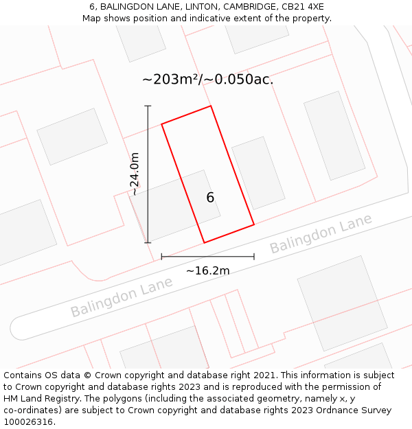 6, BALINGDON LANE, LINTON, CAMBRIDGE, CB21 4XE: Plot and title map