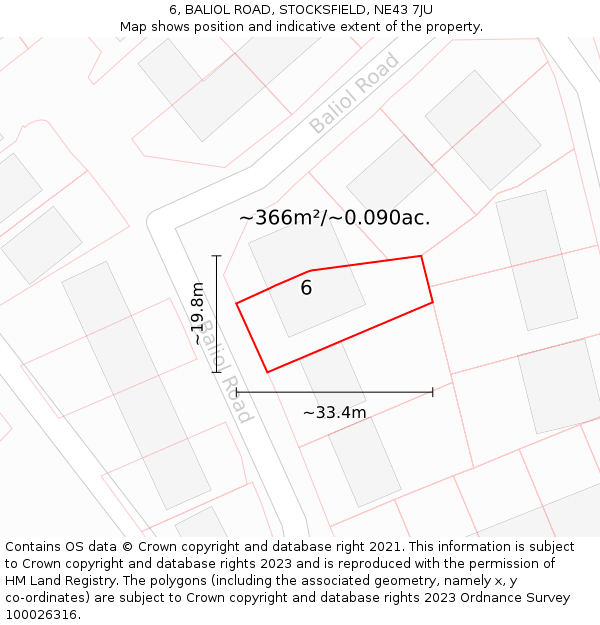 6, BALIOL ROAD, STOCKSFIELD, NE43 7JU: Plot and title map