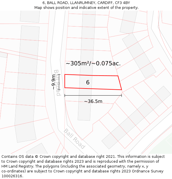 6, BALL ROAD, LLANRUMNEY, CARDIFF, CF3 4BY: Plot and title map