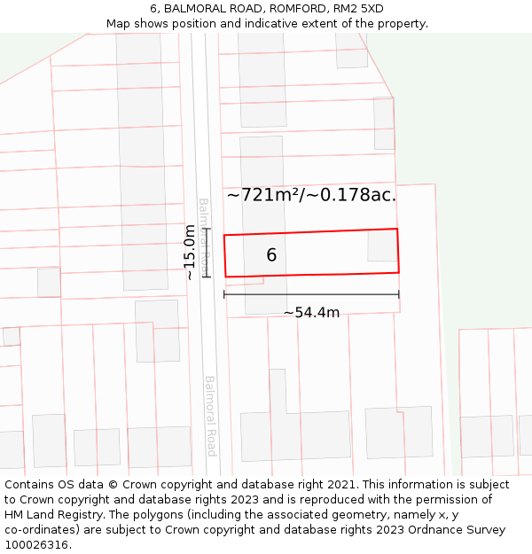 6, BALMORAL ROAD, ROMFORD, RM2 5XD: Plot and title map