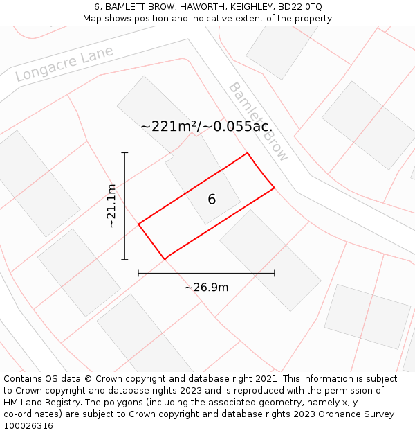 6, BAMLETT BROW, HAWORTH, KEIGHLEY, BD22 0TQ: Plot and title map