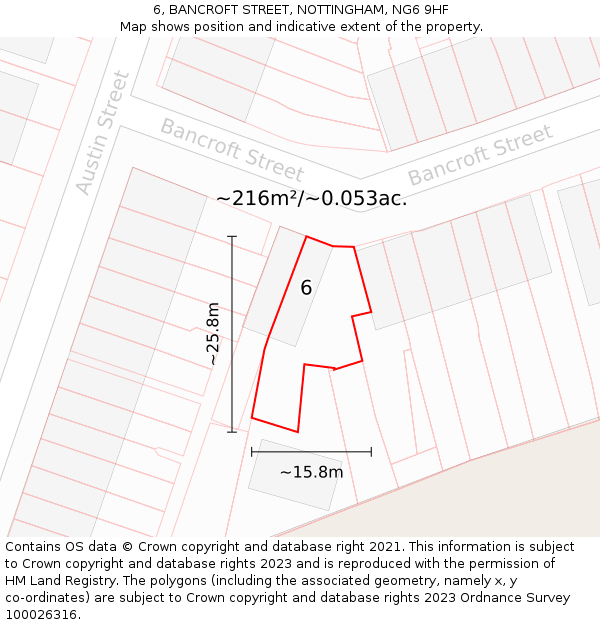 6, BANCROFT STREET, NOTTINGHAM, NG6 9HF: Plot and title map