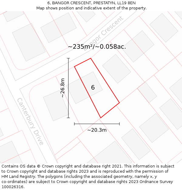 6, BANGOR CRESCENT, PRESTATYN, LL19 8EN: Plot and title map