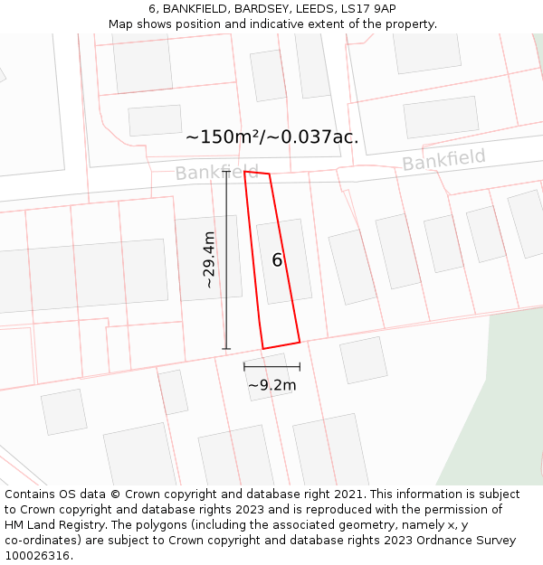 6, BANKFIELD, BARDSEY, LEEDS, LS17 9AP: Plot and title map