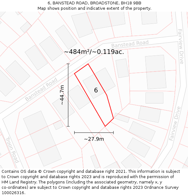 6, BANSTEAD ROAD, BROADSTONE, BH18 9BB: Plot and title map