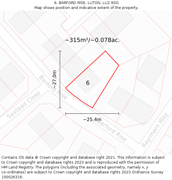 6, BARFORD RISE, LUTON, LU2 9SG: Plot and title map