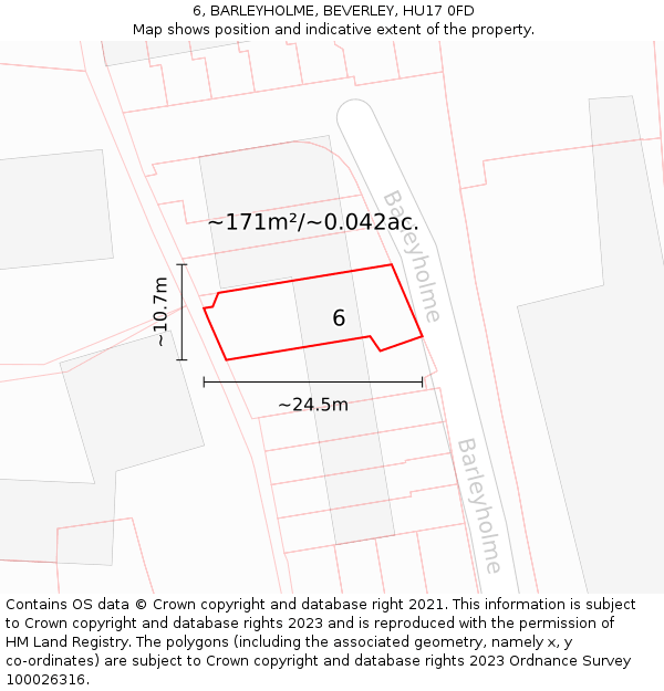 6, BARLEYHOLME, BEVERLEY, HU17 0FD: Plot and title map